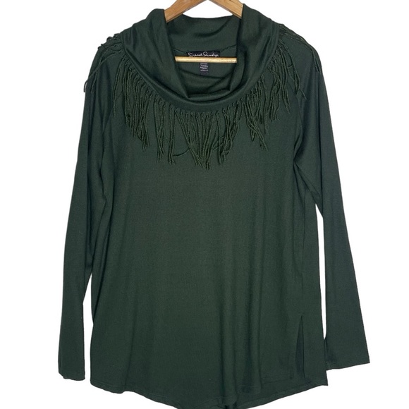 French Laundry Green Fringe Cowl Neck Sweater Large - Picture 1 of 5